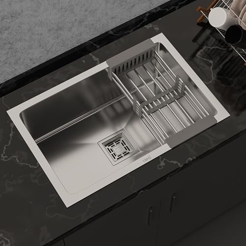 Image of LAPO Stainless Steel Sink for Modular Kitchen | 24x18x9 Inch Single Bowl Format | UV Safe Finish with Integrated Tap Cut-Out | Supplied with Waste Set & Drain Strainer | 20 Year Warranty (Silver Matt)