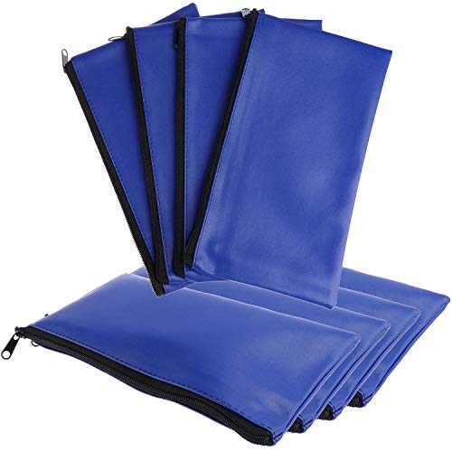 Xgood 8 Pieces Bank Deposit Money Bag Leatherette Securit Vinyl Blue Zipper Pouches Wallet Utility Zipper Coin Bags for Cash Money,11x6in