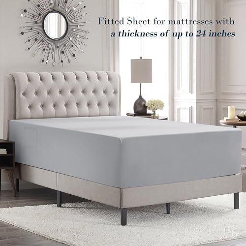 Image of Mocassi Luxury 6-Piece Sheet Set, Ultra Soft 1800 Premium Hotel Quality Microfiber Sheet Set, Fits Mattresses Up to 18 to 24 Inches Extra Deep Pocket - Breathable and Secure Fit, Cal King, Silver
