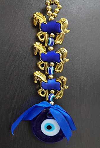 Image of Reiki Crystal 3 Horse Gold Wall Hanging Fengshui for Prosperity, Good Luck, Evil Eye Protection, Home, Office, Car, Door, Gift - Multicolour