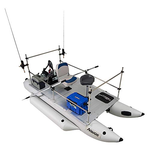 AQUOS Heavy-Duty 2019 New Thermobonding 0.9mm Thickness PVC 12.5ft Inflatable Pontoon Boat with Guard Bar and Folding Seat for Bass Fishing, Lure Fishing, Aluminum Floor Board - Thumbnail 5