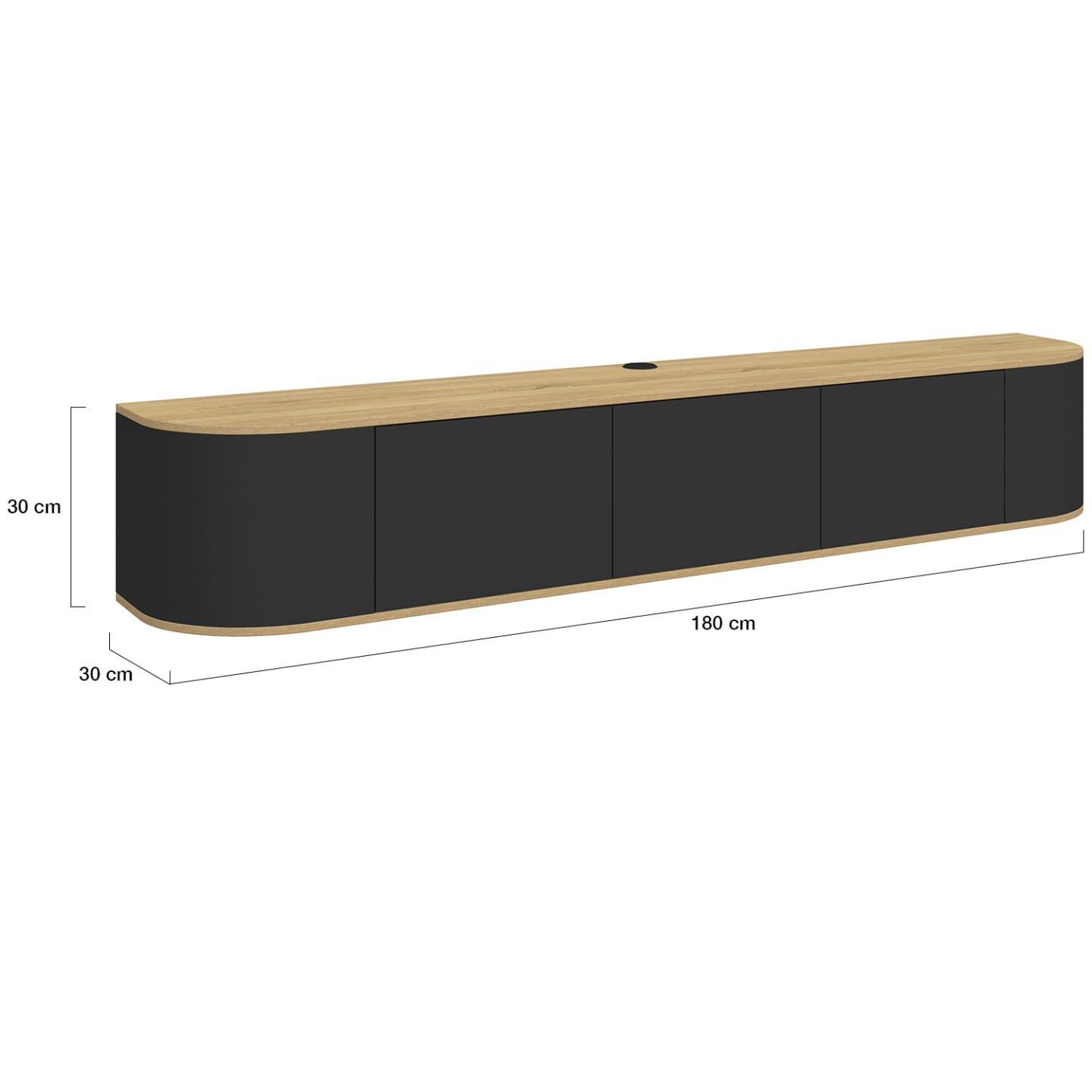IDMarket - Meuble TV 180 cm Suspendu Leora 3 Portes Bois et Noir