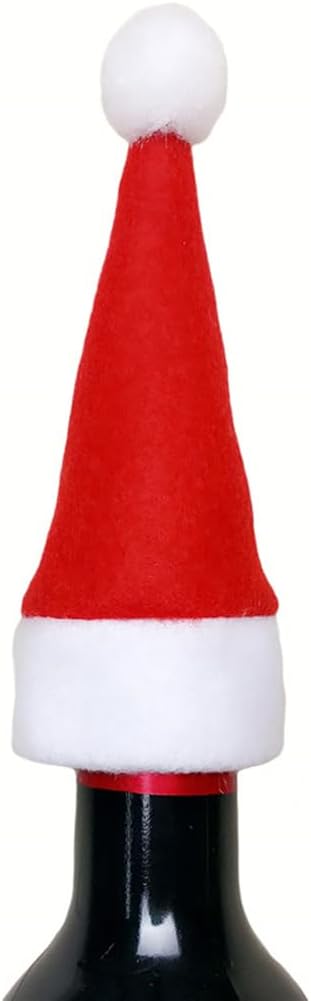 Amosfun 10Pcs Santa Hat Silverware Holders Knife Fork Bags Wine Bottle Topper Christmas Party Dinner Table Dinnerware Decorations