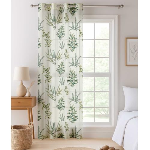 Vargottam Foliage Print Extra Long Sheer Curtains for Double Height Windows & Doors - Set of 2 Panels, 108", Grommet Top, Light Filtering Printed Georgette Drapes