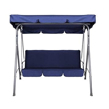 Good Wish Gallery Swing Chair Hanging Chairs Hammock Outdoor Furniture 3 Seater Canopy Garden Bench Seat Patio Backyard Park Navy Blue