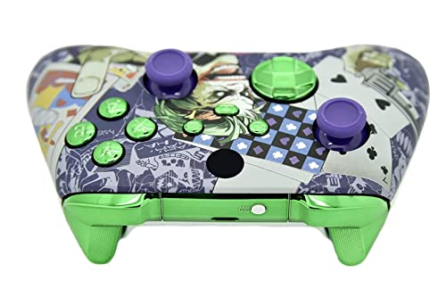 Image of Hand Airbrushed Fade Custom Controller Compatible with Xbox Series X /S & Xbox One (Series X /S Crazy Cards W /Green Chrome Inserts)
