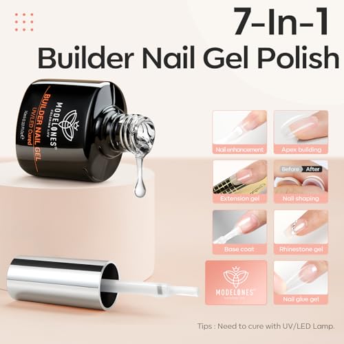 modelones Builder Nail Gel, 2 Pcs Clear Builder Nail Polish for Thickening Strengthener Apex Building Extension Rubber Base Gel Polish in a Bottle for DIY Home Salon Gifts 10ml LED Lamp Cured