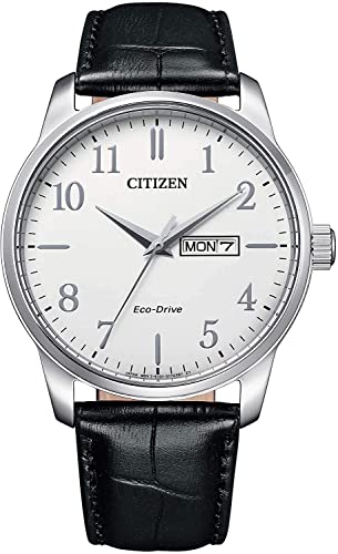 Citizen Herren Analog Quarz Uhr mit Leder Armband BM8550-14AE, Weiß