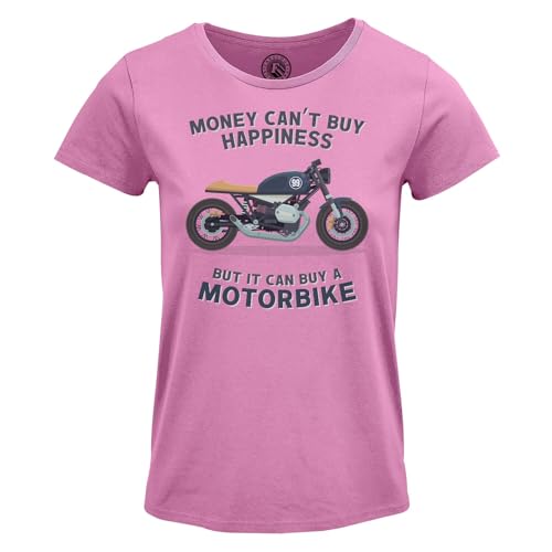 T-shirt moto femme col rond noir en coton confortable pour motarde passionnée