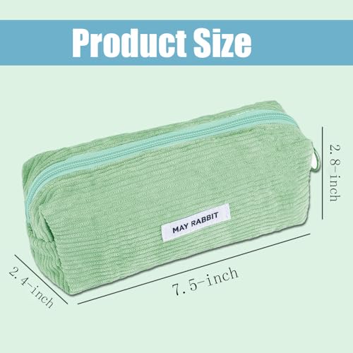 Topfunyy Cute Pencil Case Green Corduroy Student Large Pen Pouch Bag Cosmetic Bag Office Stationery Organizer for Teenage Boys Girls - Image 3