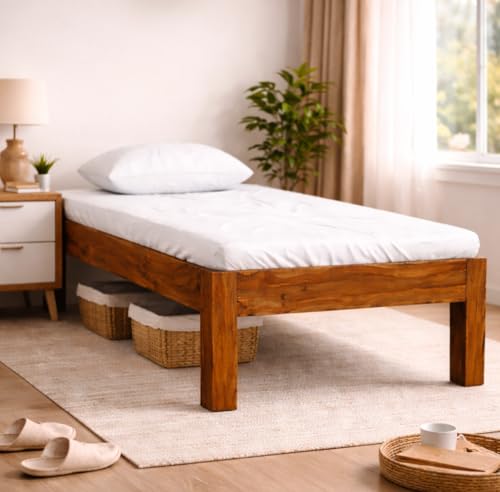 Image of Wudniture Solid Sheesham Wood Single Bed I Sheesham Wood Single Size Bed - Dark Brown