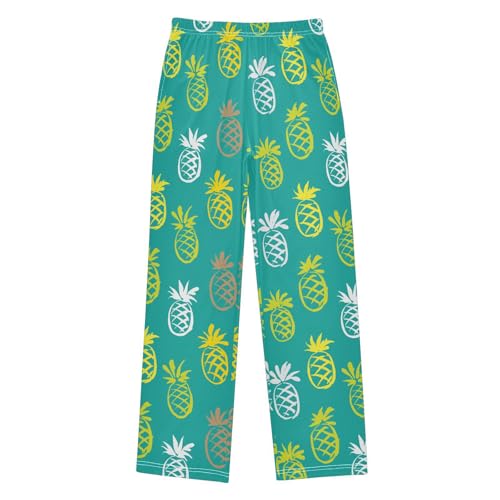 ZZXXB Pineapple Colorful Print Boys Long Pants Soft Trousers Elastic Waist Kids Lounge Bottoms with Pockets S-XL