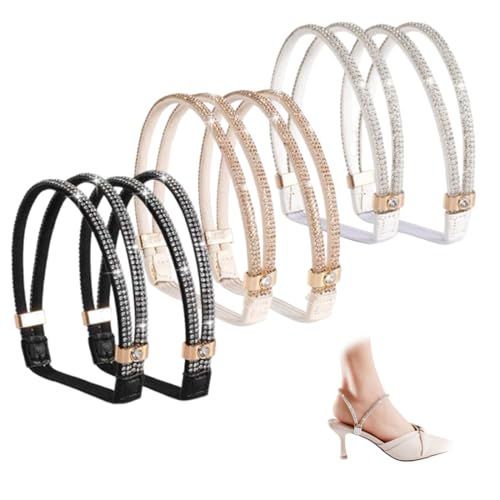 BEPSYOM 3 Pares de Correas Elásticas Ajustables para Tacones Altos, Sandalias, Zapatos de Fiesta, Boda, Uso Diario, Elegancia Femenina (Negro, Blanco, Oro)