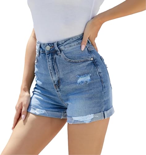 Image of PENTOO Women's Relaxed Fit Mid Rise Regular Length Denim Shorts