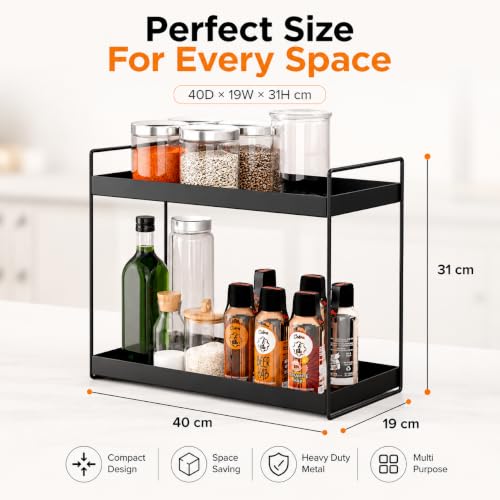 Image of JD FRESH 2 Tier Multipurpose Kitchen & Bathroom Storage Rack /Shelf storage and Large Space Organiser /Racks Countertop Kitchen Organizer Storage Basket(Black)