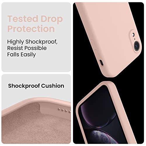 Firenova Iphone Xr Case, Silicone Upgraded [Square Edges] & [Camera Protecion] Phone Case With Soft Anti-Scratch Microfiber Lining, 6.1 Inch, Pinksand #TOP4