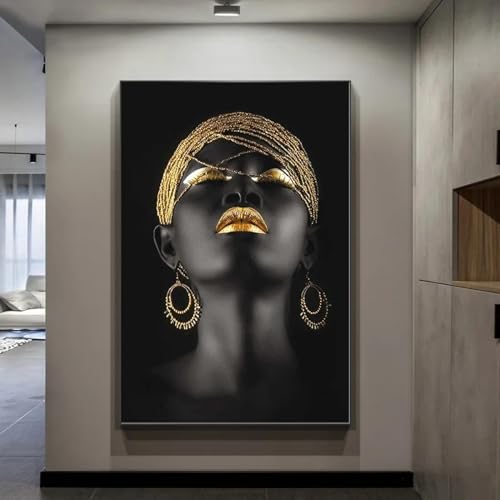 Toile femme africaine et bijoux dorés une célébration de la beauté murale