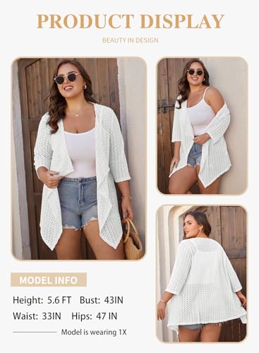 Image of Eytino Plus Size Cardigan for Women Lightweight Half Sleeve Summer Loose Kimono Cardigan Beach Cover Ups(1X-5X)