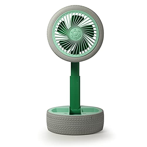 Personal Fan,Simulation tire Retractable Mini Fan with Light, Wheel Folding USB Desktop Small Fan-Green