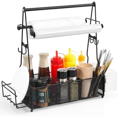 ICOHOT Grill Caddy, BBQ Caddy Utensil Caddy with Paper Towel Holder, Picnic Condiment Caddy with 2 Hooks, Grill Utensil Caddy for Camping Outdoor Barbecue Accessories Organizer, Grilling Gifts for Men Cover