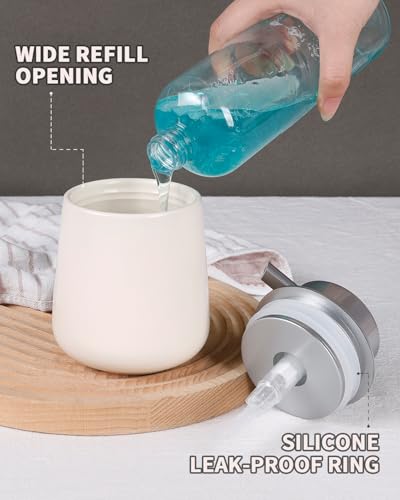 Image of BosilunLife Hand Soap Dispenser - Beige & Grey 12Oz Ceramic Soap Dispenser Bathroom Refillable Liquid Dispenser for Dish Soap with Easy-to-Press Pump