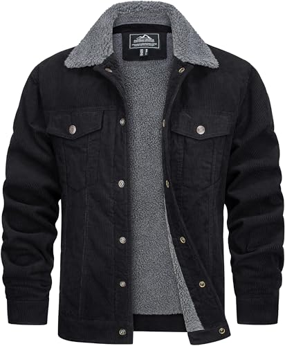 TACVASEN Mens Winter Jackets Fleece Lined Lumberjack Jacket Black M
