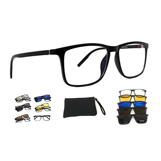 affaires Blue Block Computer Glasses with anti-reflection + 5 in 1 Polarized Magnetic Clip-on Sunglaasses for Eye Protection Multi Purpose | Zero Power (495) BC-187