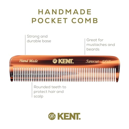 Kent A FOT Handmade Pocket Comb for Men, Women and Kids, All Fine Tooth Hair Comb Straightener for Everyday Grooming and Styling Hair, Beard and Mustache, Saw Cut and Hand Polished, Made in England - Thumbnail 4