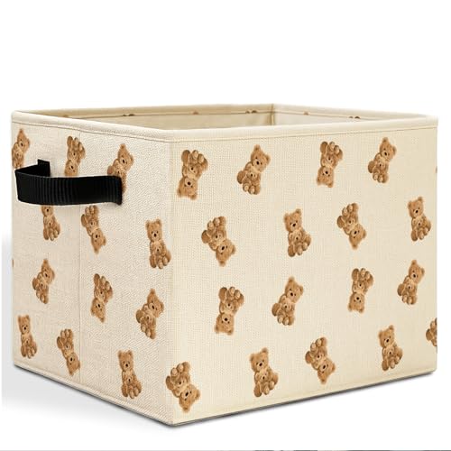 HSIASHENG Cute Bear Kids Storage Bins Box with Handles, Bear Nursery Decor, Brown Bears Animal Laundry Basket Hamper Collapsible Clothes Toys...