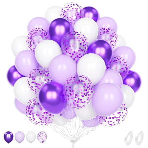 Ballon Violet Blanc, 60 Pièce 12 Pouces Métallique Violet Blanc Confettis Latex Hélium Ballon...