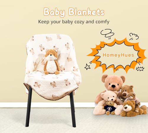 Image of Baby Blanket 40x40 Inches,Muslin Cotton and Minky Dotted Double Layer Soft Receiving Blanket for Newborn Toddler,Bear