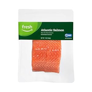 Amazon Fresh Brand, Atlantic Salmon Skin On Fillet Portions, 12 Oz, Responsibly Sourced (Previously Frozen)