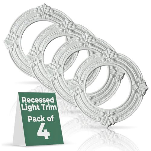 Image of Renovators Supply Manufacturing Pack of 4 Ceiling Light Trim Medallion 10'' Polyurethane White