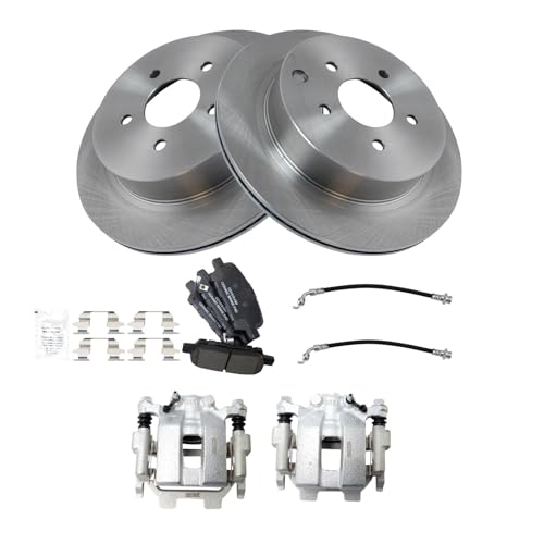 Image of TRQ Rear Brake Pad and Rotor Set Ceramic Rotors Calipers Compatible with 2013 INFINITI JX35 2014-2017 QX60 2009-2017 Nissan Murano 2013-2017 Pathfinder 2011-2016 Quest