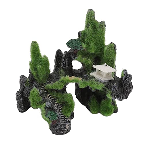 Xiuganpo Adorno de Rocalla para Pecera con Musgo Falso, Material de Resina de, Encantadora Decoración con Vista a la Montaña para Acuario, Seguro para Animales Acuáticos