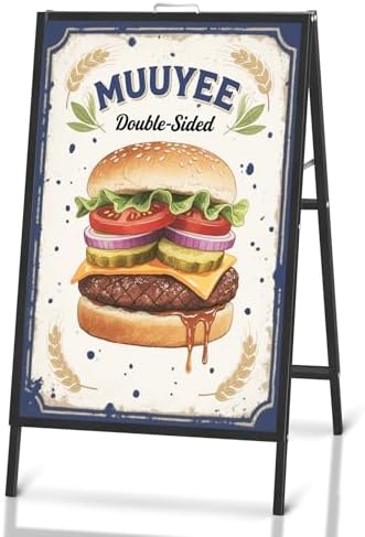 MUUYEE 24×36 inch Double-Side Steel A-Frame Sidewalk Sign Holder Heavy Duty Slide-in Sidewalk Signboard for Outdoor Street Advertising Poster