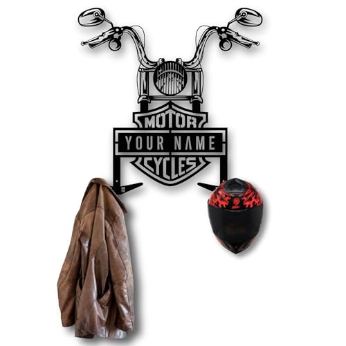 Product Image of the DecoSoul Custom Metal Motorcycle Helmet Holder Wall Art, Personalized Rider Holder, Jacket Holder, Unique Decor Gift, Custom Rock, Gift for Motorcycle Lovers (20 x 19 inch / 50 x 49 cm