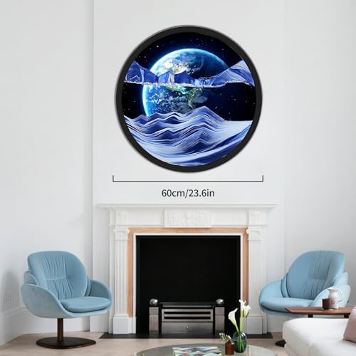 WPUXOY 23.6''Sand Pictures for Rotating 3D Sandscape Moving Sand Art Round Glass Deep Sea Sand Picture in Motion Display Flowing Sand Frame - Image 2