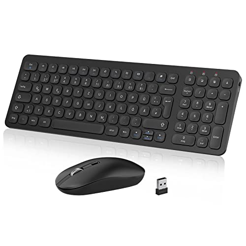 cimetech Tastatur Maus Set Kabellos, 2.4G Ultraslim Kabellose Tastatur mit Funkmaus, QWERTZ...