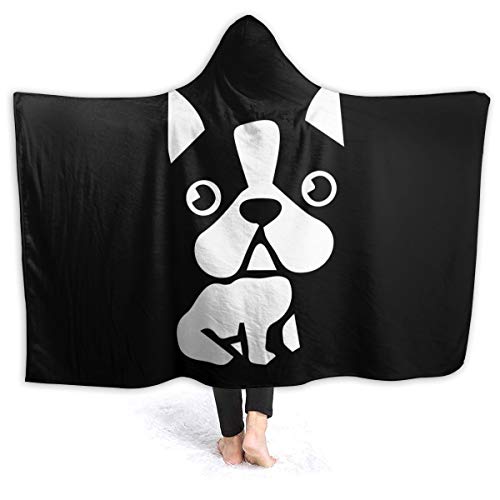 萌え子犬 ワンちゃん ボストンテリア フレンチブルドッグ どっち? 毛布 フード付き ブランケット 大判 タオルケット厚手 オールシーズン快適 エアコン対策 マイクロファイバー 軽量 抗菌防臭 防ダニ加工 オシャレ 携帯用,車用,オフィス用 膝掛け 洗える