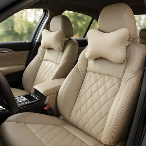 Image of Velvet Soft car Neck Pillow for Travel, Travel Rest Pillow Car Pillow Rest Cushion Support & Shoulder for Long Driving Made /Cushion Set of Pillows Compatible with All Cars - Pack of 2 Pieces (Beige)