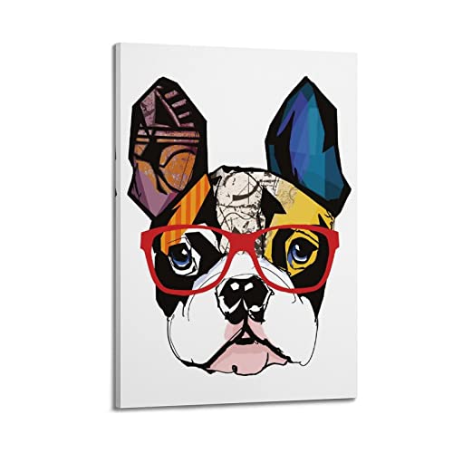 V BY N Poster pop art a tema anime, bulldog francese, stile vintage, decorazione estetica per camera da letto, poster su tela per camera da letto, 30 x 45 cm, con cornice