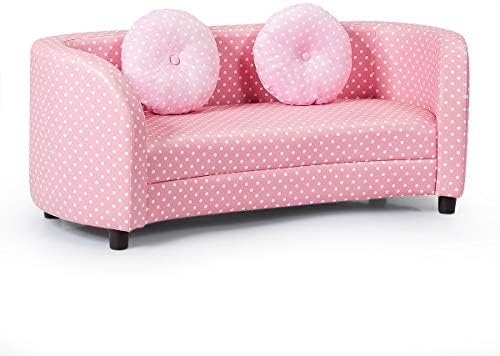 Costzon Kids Sofa Chair, 2 Seats Kids Couch Armrest Chair, Playroom Furniture with Two Cloth Pillows, Eucalyptus Frame Construction, Easy Movement, Perfect for Girls Aged 3-10, Pink