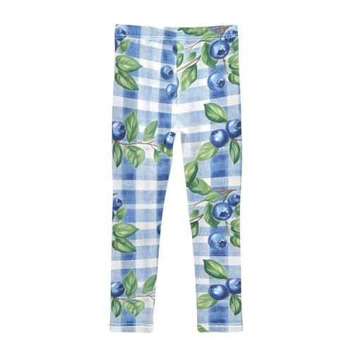 Blueberry Plaid Print Girls Leggings Ultra Soft Compression Yoga Gym Pants for Kids 4-10T2