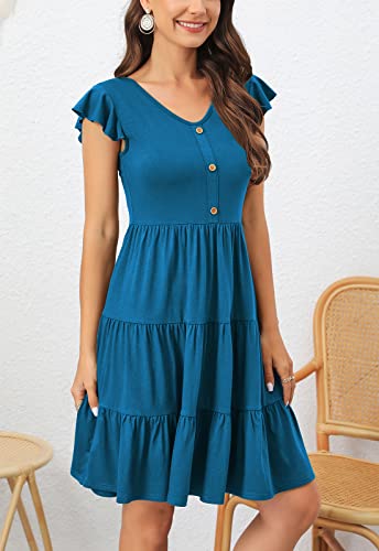 Image of Lamilus Summer Dresses for Women 2026 Ruffle Sleeve V Neck Non-See Through Tiered Babydoll Mini Dress Graduation Beach