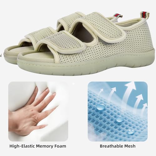 Image of Women's Slippers with Arch Support, Adjustable Open Toe Shoes for Diabetic | 5-Layer Construction, 60D Memory Foam, Machine Washable, Anti-Slip Outsole