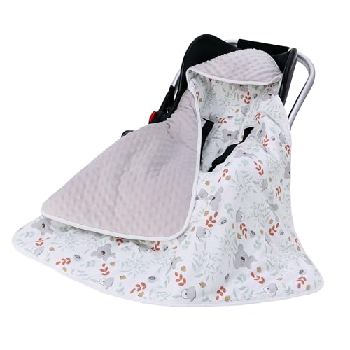 Image of Miracle Baby Car Seat Swaddle Blanket, 2.5 TOG Breathable Cotton Stroller Blanket with 3-Point Harness, Soft Minky Dot Wrap for Infant Boy Girl, 35.4"x35.4"
