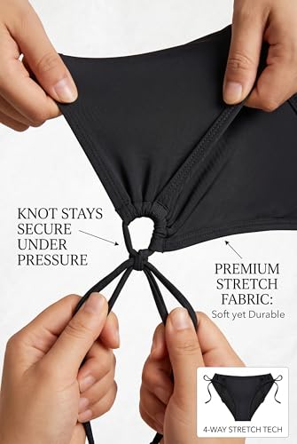 Image of Zmart String Tie Side Bikini Bottoms - Women Full Coverage Swimsuit Bottom Mid Rise Mid Waist Swim Bathing Suit Bottom