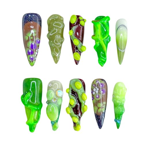 quopvn Green Personalized Long Manicure Handmade 3D Relief Spice Girl