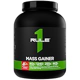 Rule 1 Mass Gainer - High-Calorie Weight Gain Formula with 1,220+ Calories, 250g+ Complex Carb Blend, 40g All-Whey Protein Per Serving (8 Servings, Strawberries & Crème)